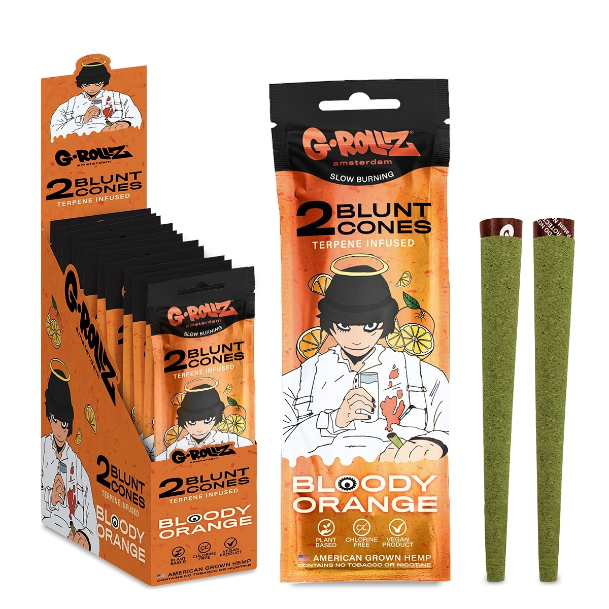 G-Rollz - Bloody Orange - Terpene Infused Cones (Bag) - 12er Display